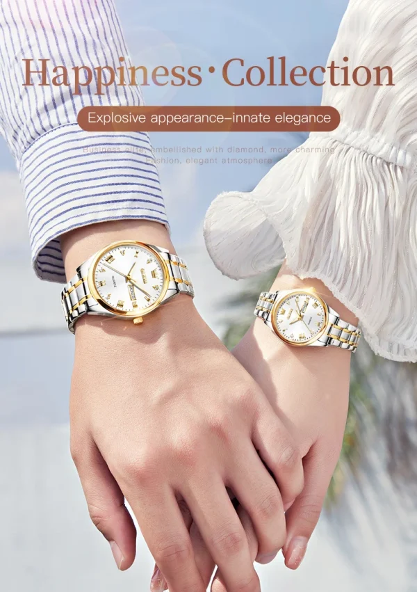 OLEVS 5563 Diamond Luxury Quartz Couple Watches Stainless Steel Waterproof Watch For Men Women Dual Calendar Fashion Hand Clock - Image 22