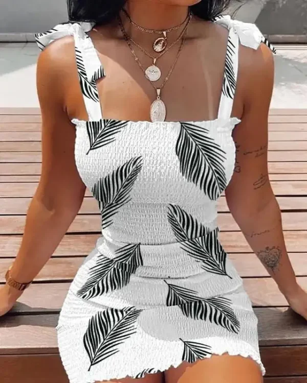 2025 Summer Slim Print Dress Women Fashion Spaghetti Strap Elegant Package Hips Bodycon Mini Dresses Femlae Beach Party Dress - Image 5