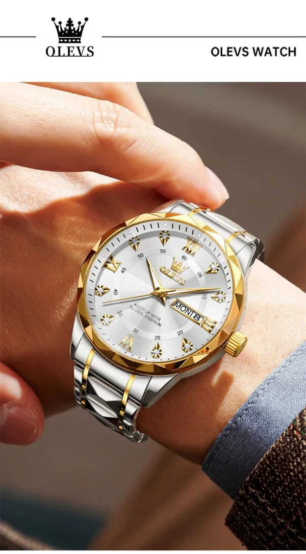 OLEVS Luxury Gold Watches for men waterproof stainless steel Big Face Quartz Watches Fashion Business WristWatches for Men - Image 24