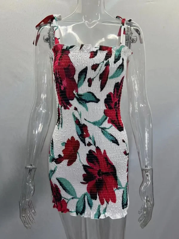 2025 Summer Slim Print Dress Women Fashion Spaghetti Strap Elegant Package Hips Bodycon Mini Dresses Femlae Beach Party Dress - Image 14