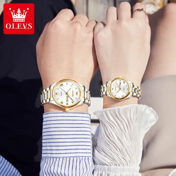OLEVS 5563 Diamond Luxury Quartz Couple Watches Stainless Steel Waterproof Watch For Men Women Dual Calendar Fashion Hand Clock - Image 5
