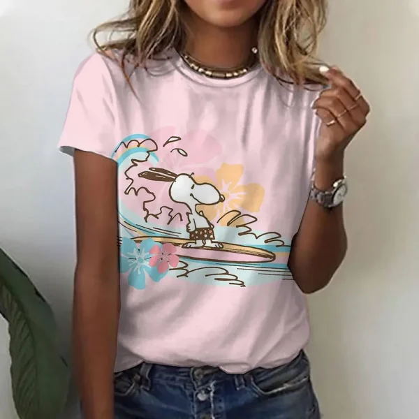 Snoopy Print T-shirt For Women Summer Girls Clothes Tees Female Harajuku Sweatshirt Blouse V-neck Short Sleeve Tops - Image 10