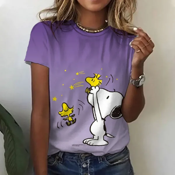 Snoopy Print T-shirt For Women Summer Girls Clothes Tees Female Harajuku Sweatshirt Blouse V-neck Short Sleeve Tops - Image 5