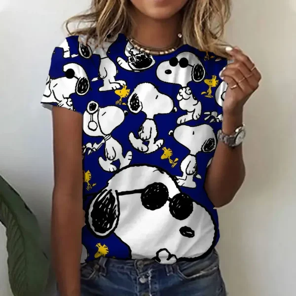 Snoopy Print T-shirt For Women Summer Girls Clothes Tees Female Harajuku Sweatshirt Blouse V-neck Short Sleeve Tops - Image 15