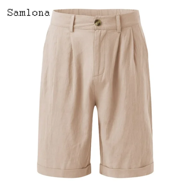 2024 America and Europe Style Casual Linen Beach Shorts Men's Stand Pocket Classic Basic Shorts Khaki White Soft Half Pants New - Image 6