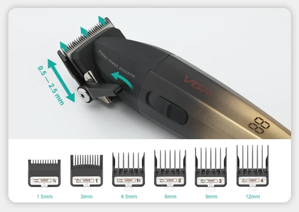 VGR Hair Clipper Electric Hair Cutting Machine Adjustable Hair Trimmer Cordless Barber Haircut 9000 RPM Clipper for Men V-003 - Image 17