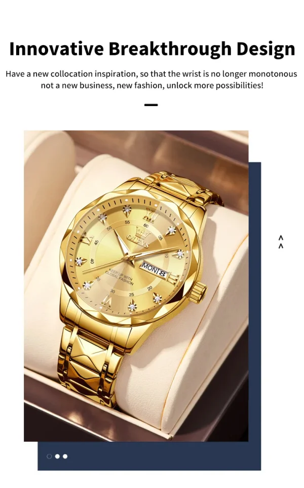 OLEVS Luxury Gold Watches for men waterproof stainless steel Big Face Quartz Watches Fashion Business WristWatches for Men - Image 15