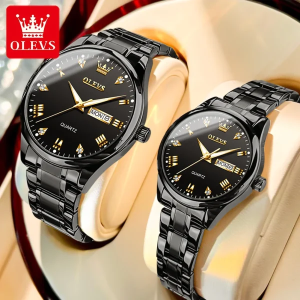 OLEVS 5563 Diamond Luxury Quartz Couple Watches Stainless Steel Waterproof Watch For Men Women Dual Calendar Fashion Hand Clock - Image 17