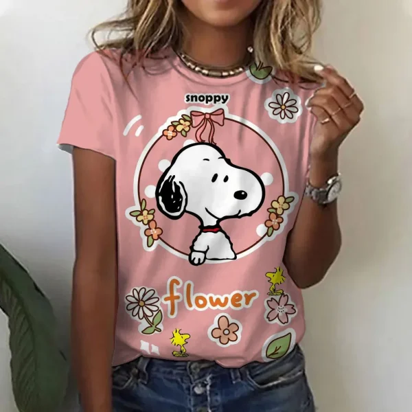 Snoopy Print T-shirt For Women Summer Girls Clothes Tees Female Harajuku Sweatshirt Blouse V-neck Short Sleeve Tops - Image 2