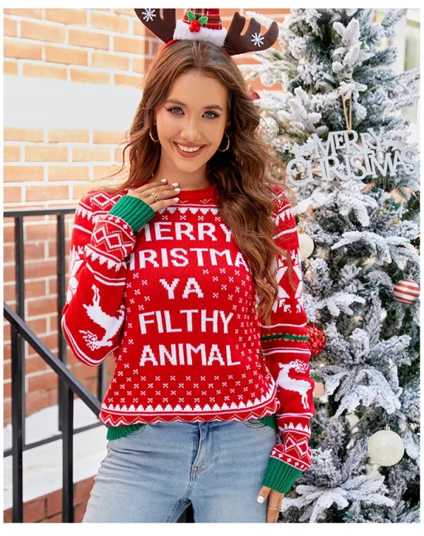 Casual Long Sleeve Crochet Women Pullovers Crew Neck Vacation Snowflake Christmas Tree Pattern Christmas Style Knitwear Sweater - Image 26