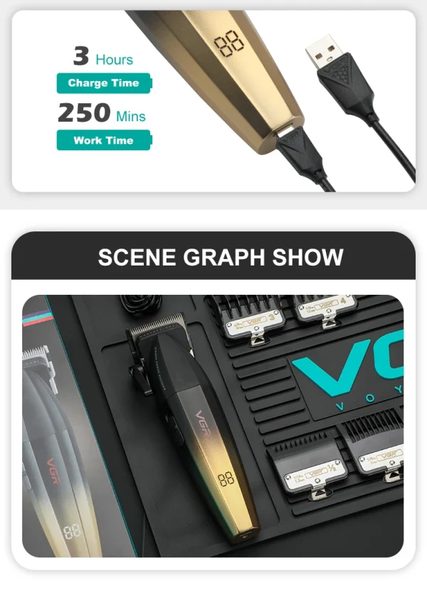 VGR Hair Clipper Electric Hair Cutting Machine Adjustable Hair Trimmer Cordless Barber Haircut 9000 RPM Clipper for Men V-003 - Image 19