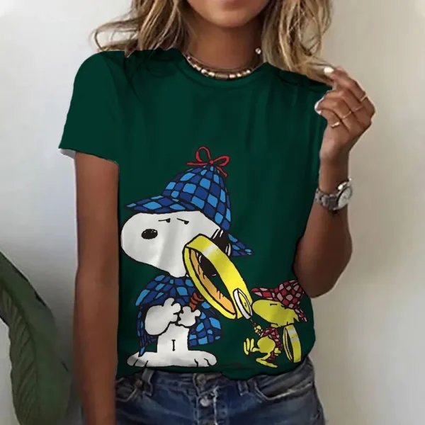 Snoopy Print T-shirt For Women Summer Girls Clothes Tees Female Harajuku Sweatshirt Blouse V-neck Short Sleeve Tops - Image 19