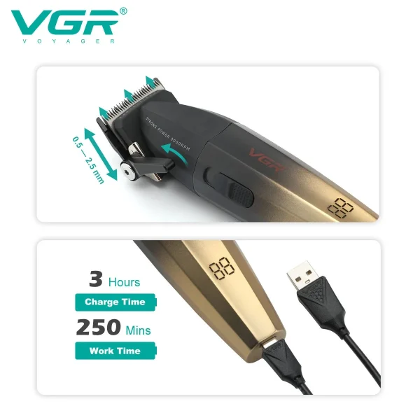 VGR Hair Clipper Electric Hair Cutting Machine Adjustable Hair Trimmer Cordless Barber Haircut 9000 RPM Clipper for Men V-003 - Image 3