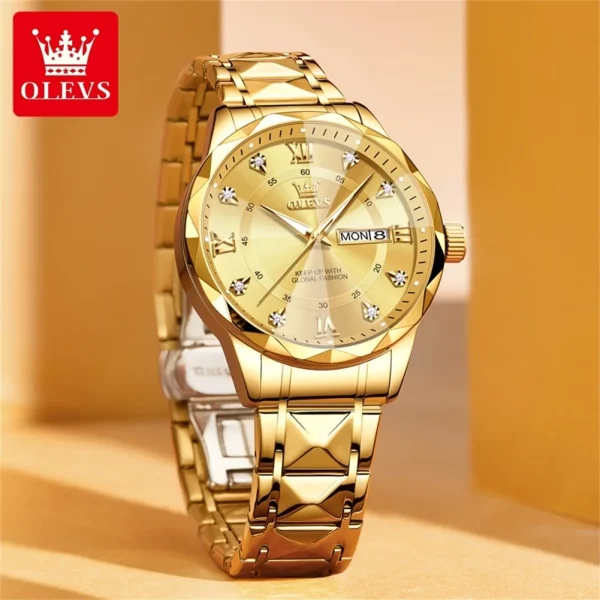 OLEVS Luxury Gold Watches for men waterproof stainless steel Big Face Quartz Watches Fashion Business WristWatches for Men - Image 2
