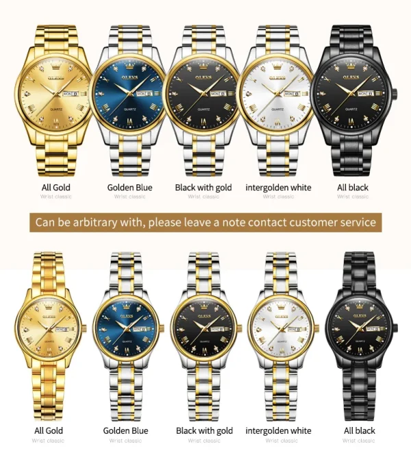 OLEVS 5563 Diamond Luxury Quartz Couple Watches Stainless Steel Waterproof Watch For Men Women Dual Calendar Fashion Hand Clock - Image 28