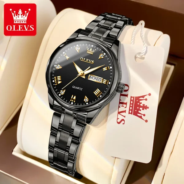 OLEVS 5563 Diamond Luxury Quartz Couple Watches Stainless Steel Waterproof Watch For Men Women Dual Calendar Fashion Hand Clock - Image 9