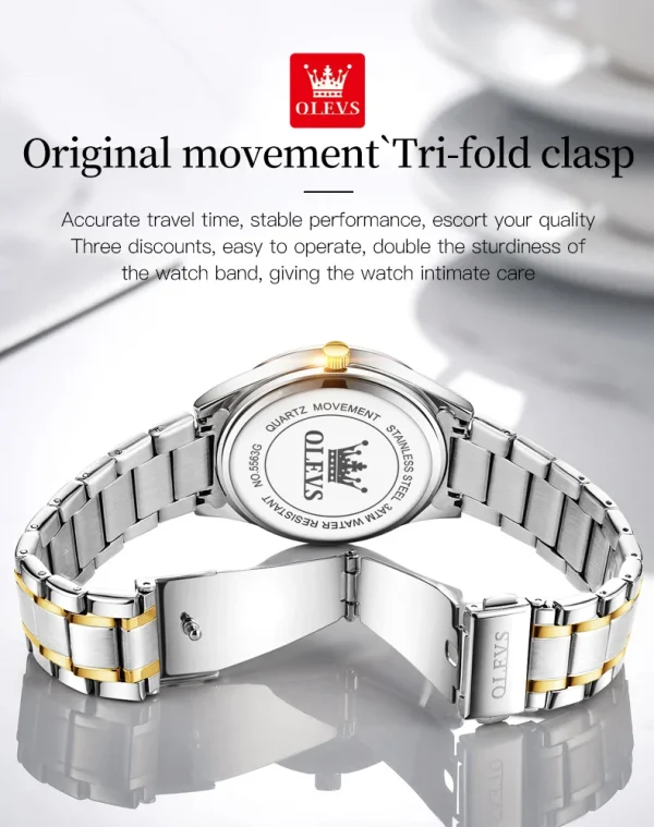 OLEVS 5563 Diamond Luxury Quartz Couple Watches Stainless Steel Waterproof Watch For Men Women Dual Calendar Fashion Hand Clock - Image 26