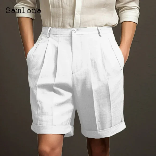 2024 America and Europe Style Casual Linen Beach Shorts Men's Stand Pocket Classic Basic Shorts Khaki White Soft Half Pants New - Image 2
