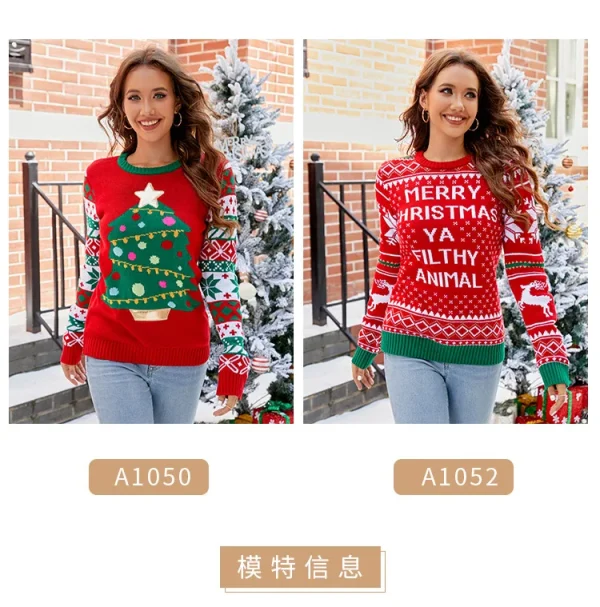 Casual Long Sleeve Crochet Women Pullovers Crew Neck Vacation Snowflake Christmas Tree Pattern Christmas Style Knitwear Sweater - Image 12