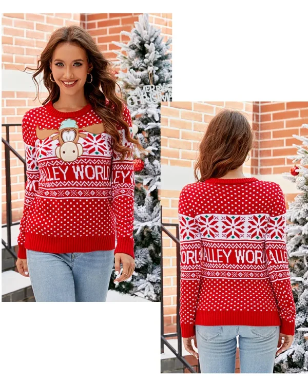 Casual Long Sleeve Crochet Women Pullovers Crew Neck Vacation Snowflake Christmas Tree Pattern Christmas Style Knitwear Sweater - Image 21
