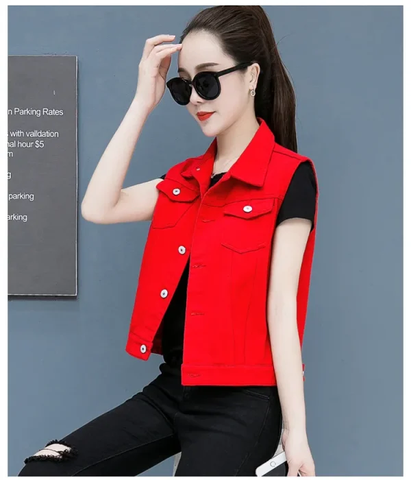 2024 Spring Summer Short Denim Vest Jacket White Female Slim Sleeveless Coat Black Pink Plus size 6XL Casual Womens Waistcoat - Image 39