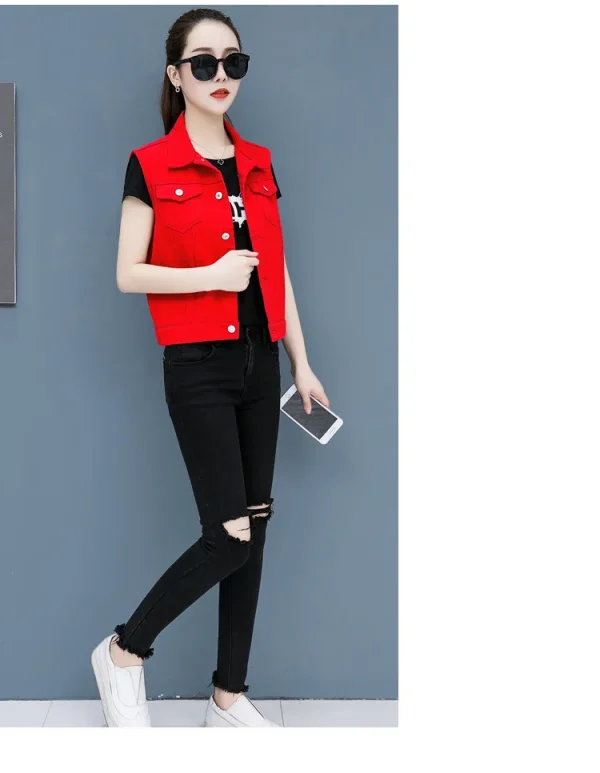 2024 Spring Summer Short Denim Vest Jacket White Female Slim Sleeveless Coat Black Pink Plus size 6XL Casual Womens Waistcoat - Image 40