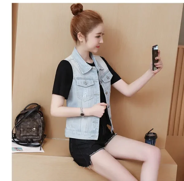 2024 Spring Summer Short Denim Vest Jacket White Female Slim Sleeveless Coat Black Pink Plus size 6XL Casual Womens Waistcoat - Image 47
