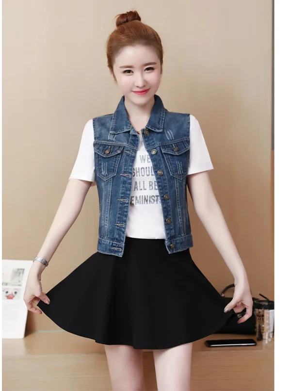 2024 Spring Summer Short Denim Vest Jacket White Female Slim Sleeveless Coat Black Pink Plus size 6XL Casual Womens Waistcoat - Image 51
