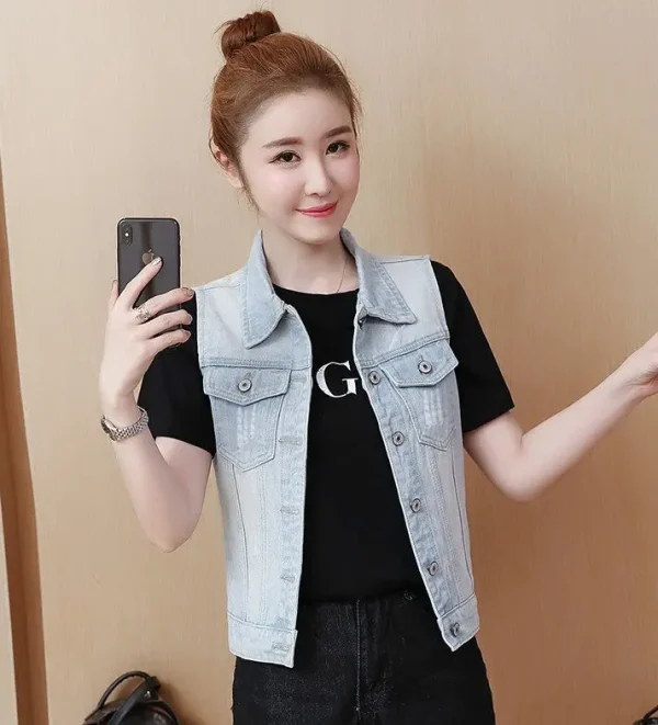 2024 Spring Summer Short Denim Vest Jacket White Female Slim Sleeveless Coat Black Pink Plus size 6XL Casual Womens Waistcoat - Image 44