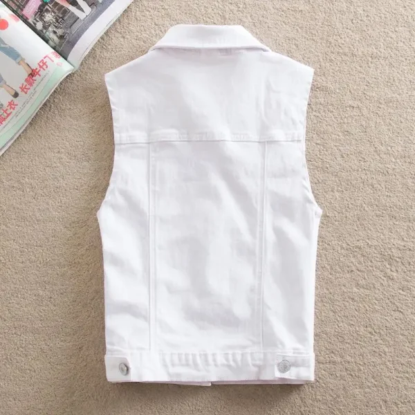 2024 Spring Summer Short Denim Vest Jacket White Female Slim Sleeveless Coat Black Pink Plus size 6XL Casual Womens Waistcoat - Image 26