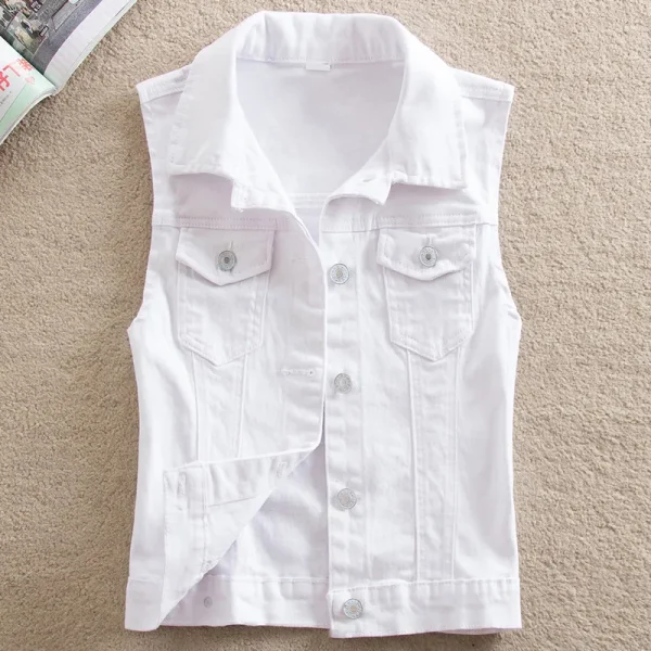 2024 Spring Summer Short Denim Vest Jacket White Female Slim Sleeveless Coat Black Pink Plus size 6XL Casual Womens Waistcoat - Image 25