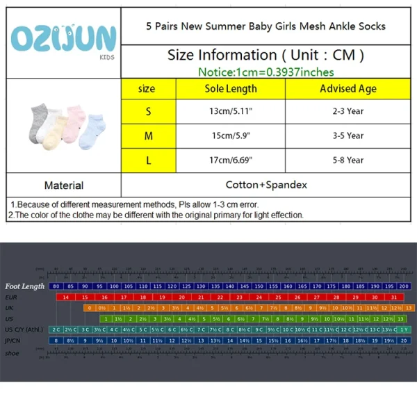 5 Pairs Pack New Summer Girls Clothing Mesh Cotton Socks Sets Floral Pattern Baby Girls Ankle Socks Children Kids Baby Socks - Image 8