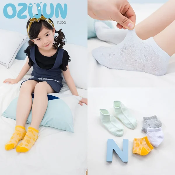 5 Pairs Socks Baby Boy's Girl's Summer Socks 2-3 3-5 5-8 Cotton Casual Mesh Socks Children Socks Star Jacquard Solid Color Short - Image 2