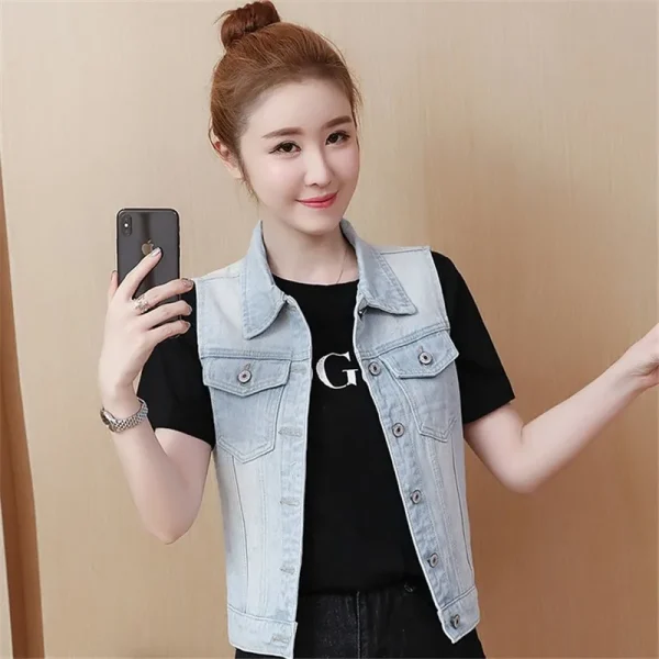 2024 Spring Summer Short Denim Vest Jacket White Female Slim Sleeveless Coat Black Pink Plus size 6XL Casual Womens Waistcoat - Image 4