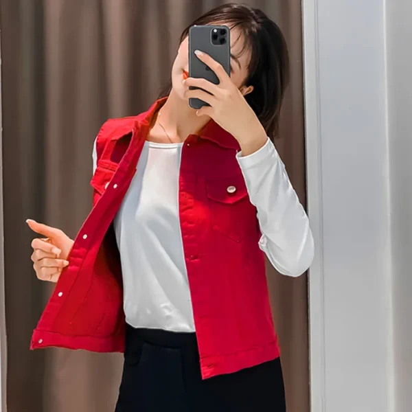 2024 Spring Summer Short Denim Vest Jacket White Female Slim Sleeveless Coat Black Pink Plus size 6XL Casual Womens Waistcoat - Image 9