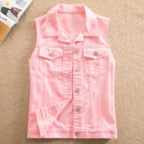 2024 Spring Summer Short Denim Vest Jacket White Female Slim Sleeveless Coat Black Pink Plus size 6XL Casual Womens Waistcoat - Image 11