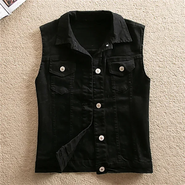 2024 Spring Summer Short Denim Vest Jacket White Female Slim Sleeveless Coat Black Pink Plus size 6XL Casual Womens Waistcoat - Image 10