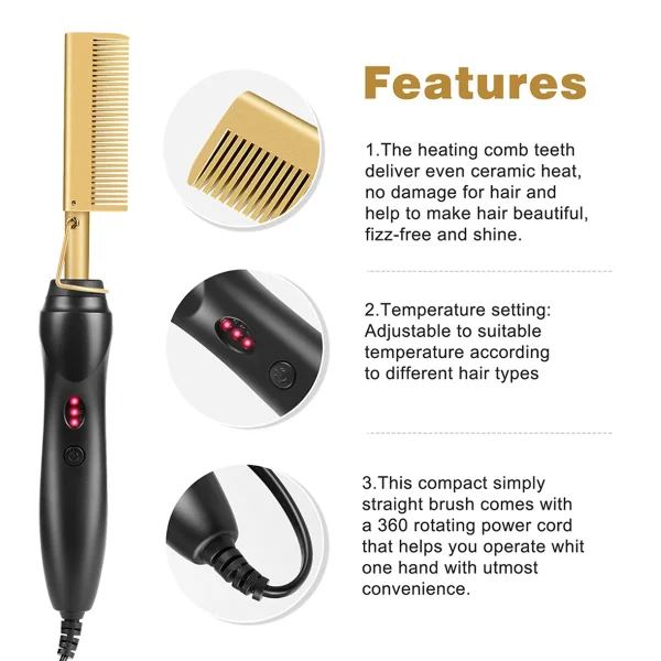 2 in1 Hot Comb Hair Straightener Electric Heating Comb Fast Heating Portable Travel Anti-Scald Beard Straightener Press Hot Comb - Image 19