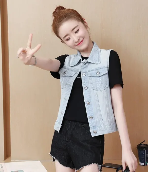 2024 Spring Summer Short Denim Vest Jacket White Female Slim Sleeveless Coat Black Pink Plus size 6XL Casual Womens Waistcoat - Image 45