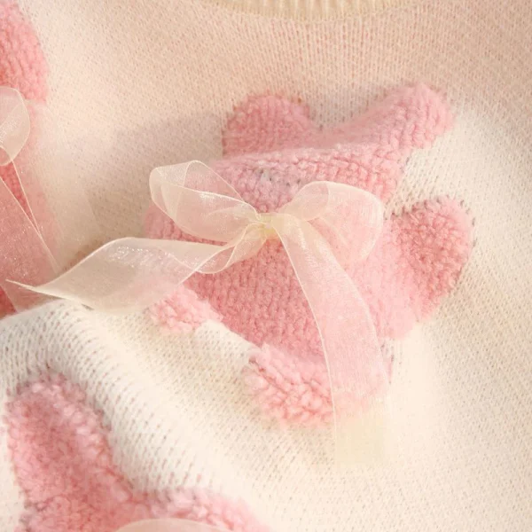 Jmprs Cute Bear Print Sweaters Women Lazy Wind Long Sleeve Bow Knitted Pullovers Korean Fashion Loose Female O Neck Sweet Tops - Image 12