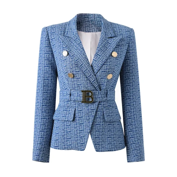 HarleyFashion New Designs Women White Texture Blazer with Belt Chic Popular Quality Femmale Bodycon Coat - Image 3