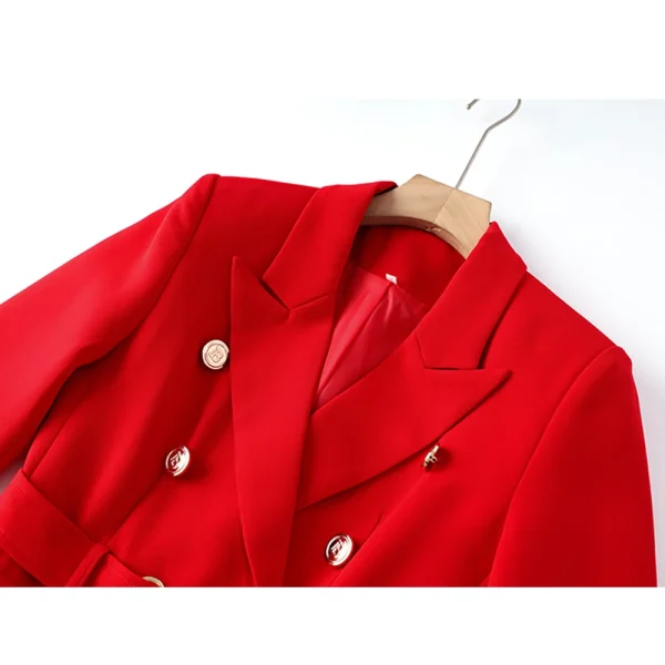 New Fall Party Red Women Pockets Jackets Slim Design Chic Lady Gorgeous Blazer with Belt - Image 3