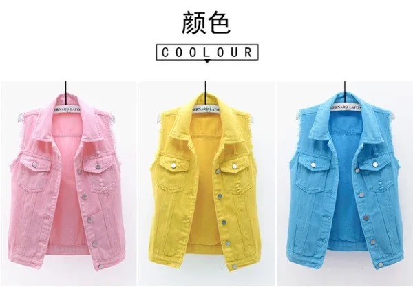 Women big size 6XL Denim Vest Sleeveless Waistcoat Students Casual Tops Jeans Jackets Red Pink Purple Yellow Blue White Jacket - Image 14