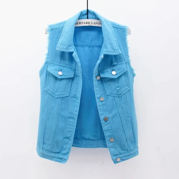 Women big size 6XL Denim Vest Sleeveless Waistcoat Students Casual Tops Jeans Jackets Red Pink Purple Yellow Blue White Jacket - Image 33