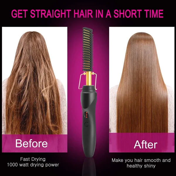 2 in1 Hot Comb Hair Straightener Electric Heating Comb Fast Heating Portable Travel Anti-Scald Beard Straightener Press Hot Comb - Image 3