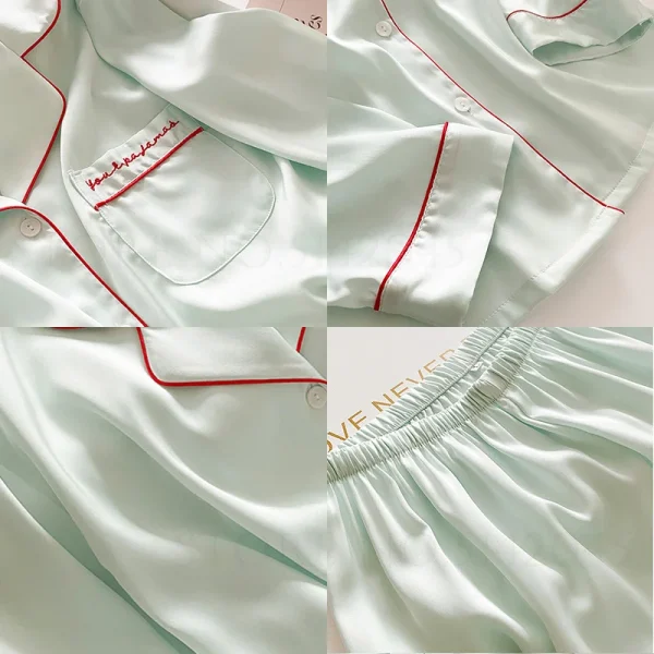 Green Satin Sleepwear Lounge Wear Female Long Sleeve Pajamas Trouser Suits Intimate Lingerie Casual Home Wear Pyjama Pour Femme - Image 4