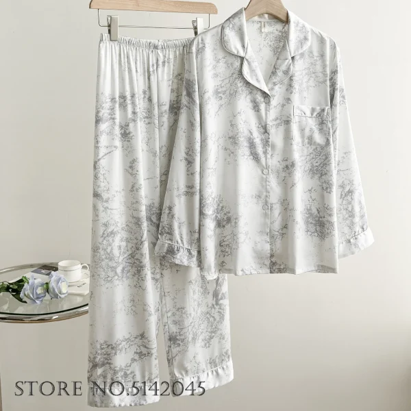 Green Satin Sleepwear Lounge Wear Female Long Sleeve Pajamas Trouser Suits Intimate Lingerie Casual Home Wear Pyjama Pour Femme - Image 8