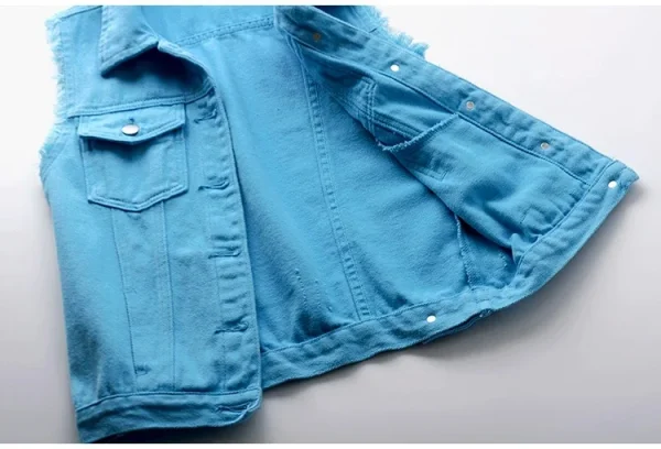 Women big size 6XL Denim Vest Sleeveless Waistcoat Students Casual Tops Jeans Jackets Red Pink Purple Yellow Blue White Jacket - Image 40