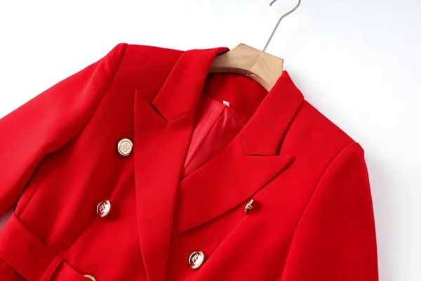 New Fall Party Red Women Pockets Jackets Slim Design Chic Lady Gorgeous Blazer with Belt - Image 7