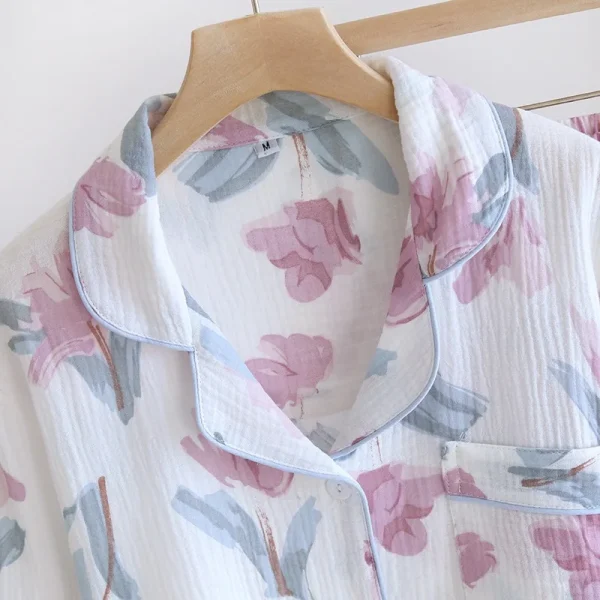 2024 New Women's Pajama Set 100% Cotton Long sleeved Pants Two Piece Set for Home Furnishings Casual Pajamas Rose printed pajama - Image 25